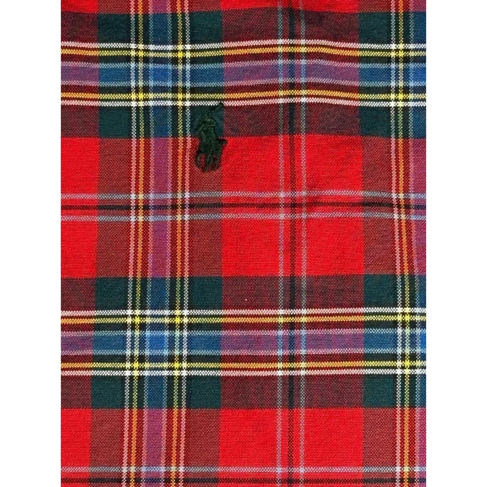 Polo Ralph Lauren Men's Red Tartan Button Down Shirt Long Sleeve Corduroy Trim